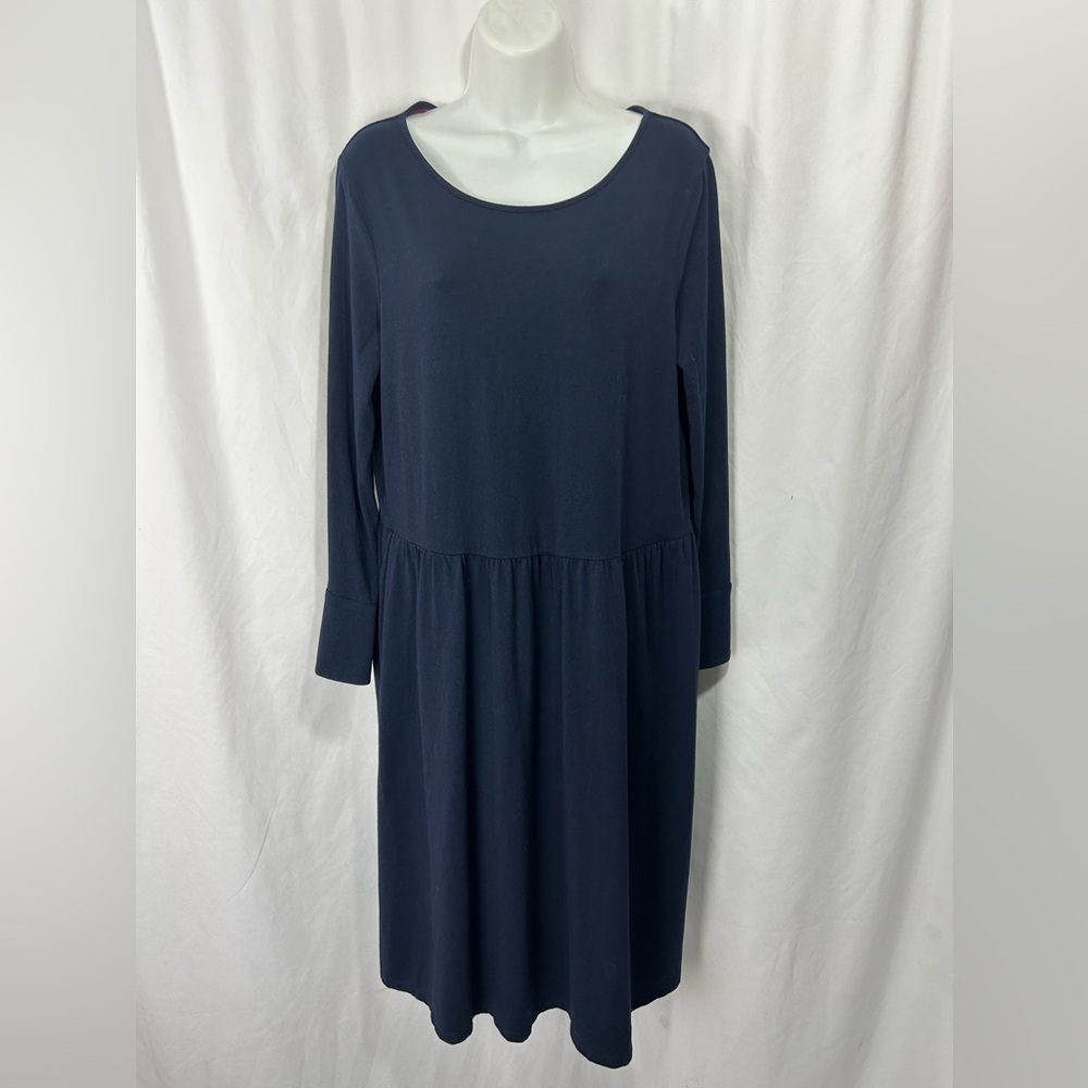 Boden Women's Navy Bell Sleeve Knee Length Cotton Blend Dress Sz 1OL Tie Up